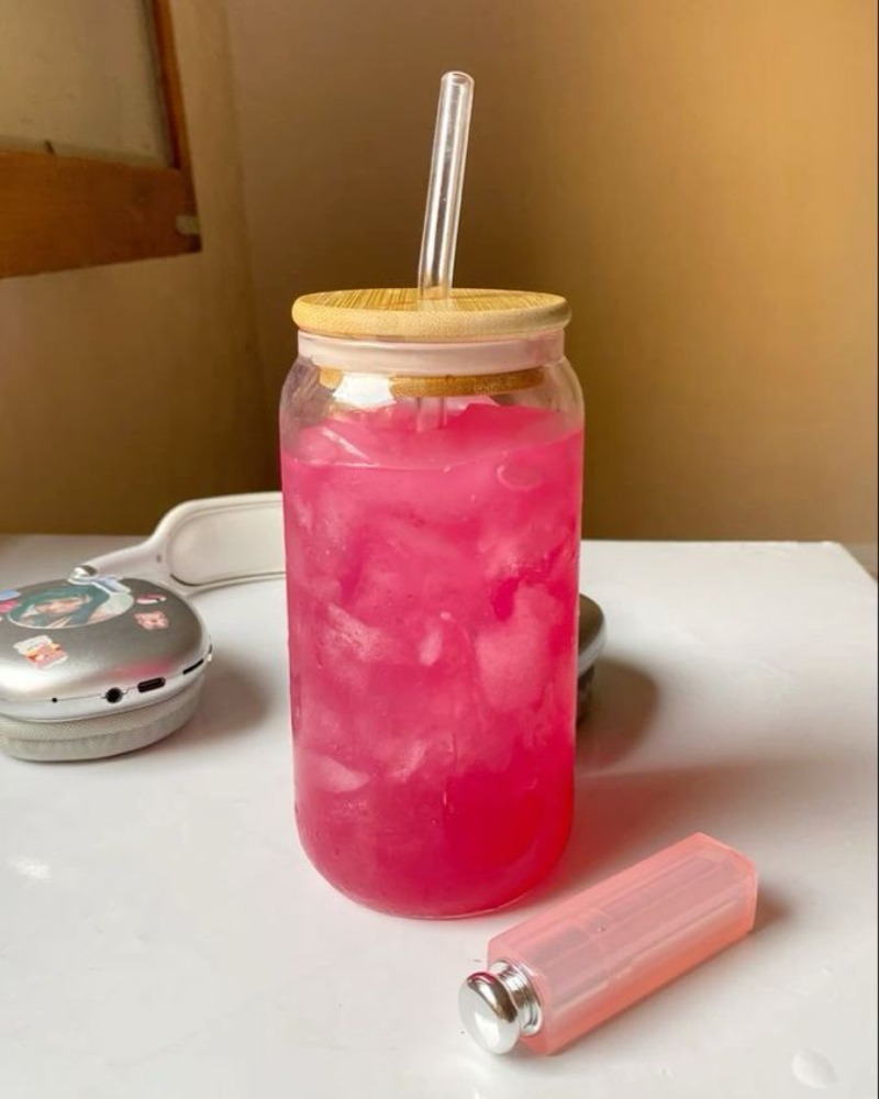 Glass Tumbler with Wooden Lid & Glass Straw