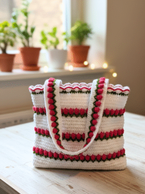 18 Tulips in Bloom" Tote Bag: Festive White & Red Carryall