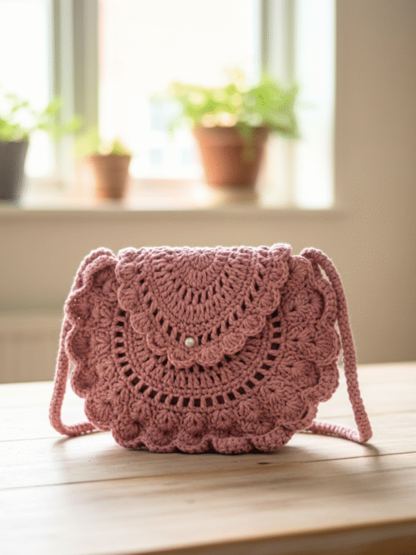 Shell Serenity : Hand-Crocheted Dusty Rose Sling Bag