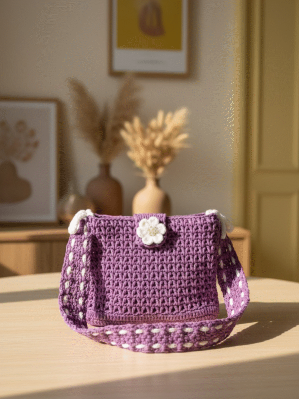 'Dainty Daisy' Shoulder Bag: Hand-Crocheted Crossbody in Royal Plum